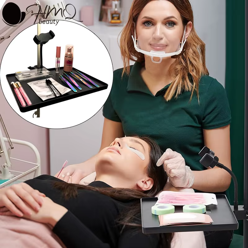 Support de plateau à cils, lampe demi-lune, pince universelle, plate-forme réglable avec support pour téléphone, plateau cosmétique de maquillage pour cils