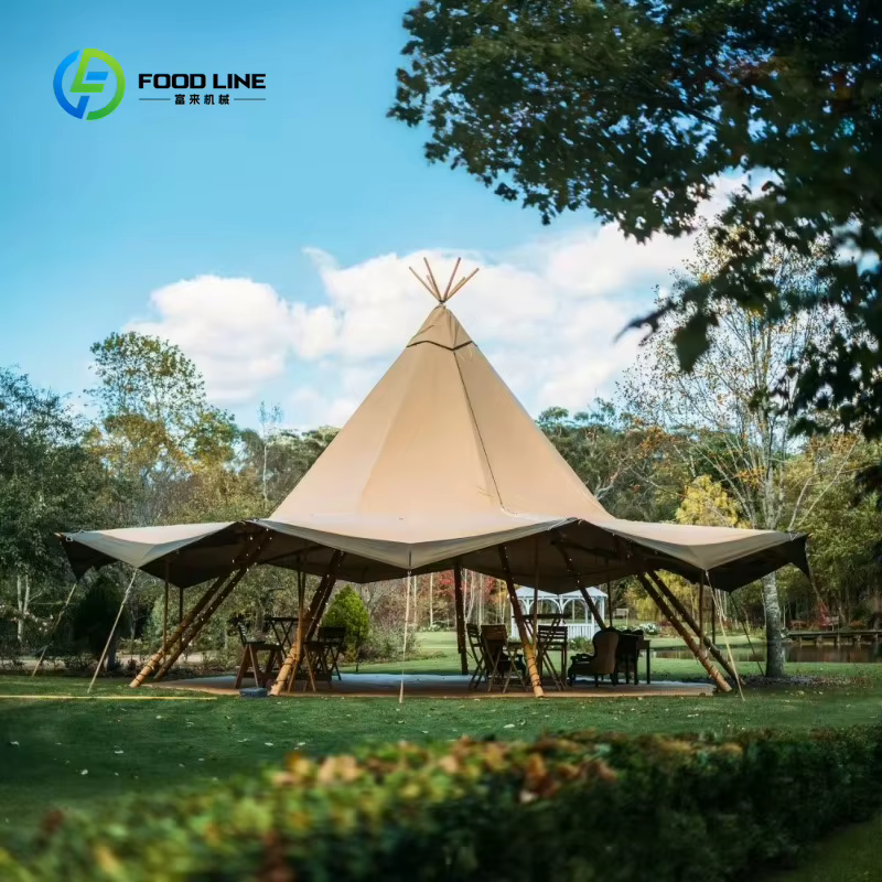 Tente de glamping de luxe sur mesure en bois, type tipi, pour mariages et événements en plein air
