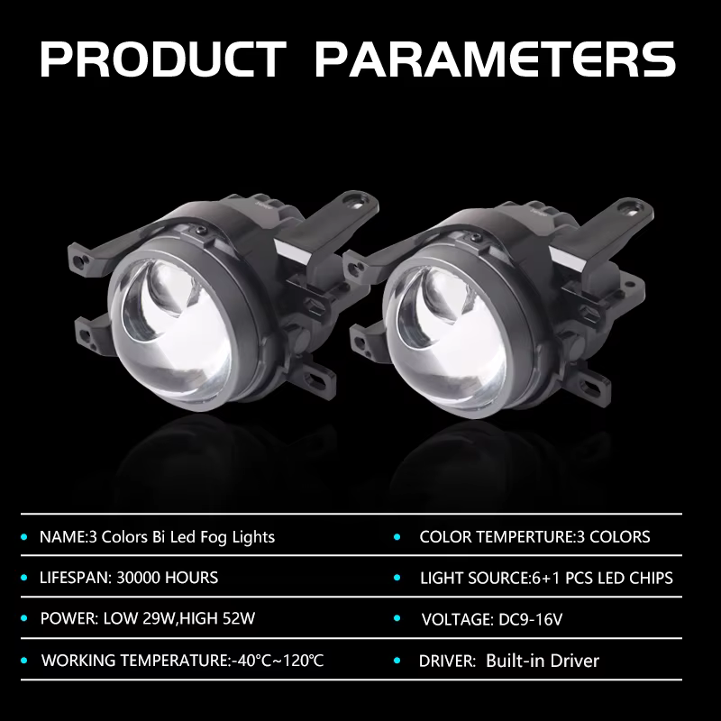 SANVI-Lentilles antibrouillard Bi LED pour voiture, budgétaire de feux de route et de illeur, lampe de conduite antibrouillard, 3 couleurs, 12V, Toyota Lexus 5500k 3000k 4300K