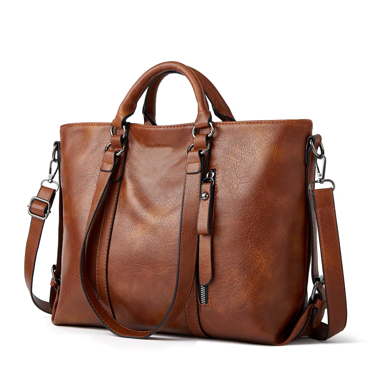 Sac à main de travail en cuir PU rétro de 14 pouces et design multi-poches, adapté au sac d'ordinateur de bureau pour un usage quotidien pendant