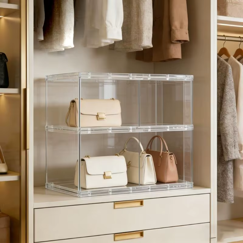 Conteneur rangement sacs modulaires, à main Transparent empilable, organisateur, vitrine parfaite pour les petits