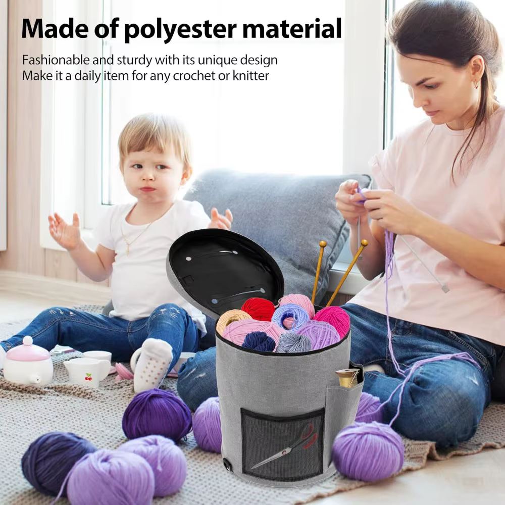 Sac au crochet de grande capacité : rangement du fil, organisateur d'aiguilles à tricoter, sac fourre-tout au crochet avec poche avant pour fil, crochets, aiguilles