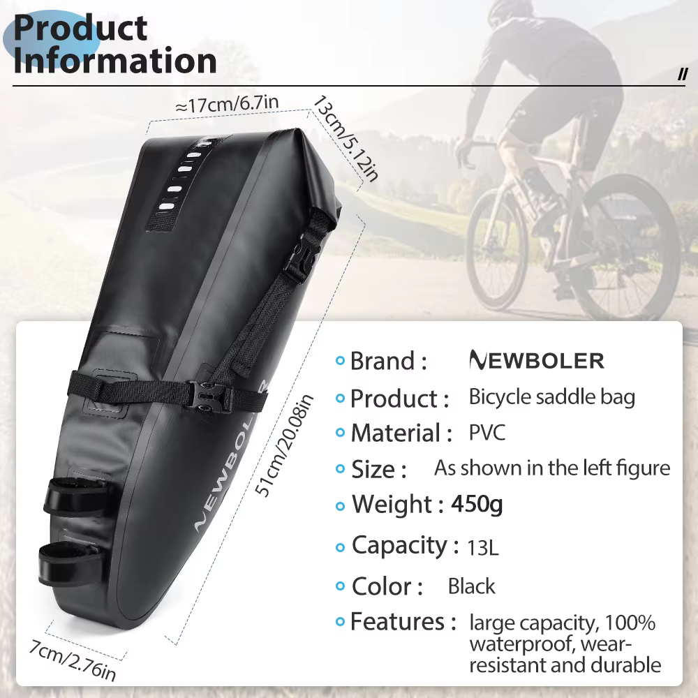 NEWBOLER sac de vélo étanche 13L grande capacité sac de selle