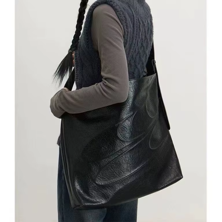 Sac fourre-tout d'avertissement à l'huile minimaliste noir, sac à main en PU de grande capacité, sac de rangement pour vêtements, sac à main lancé par la rue, hommes et femmes