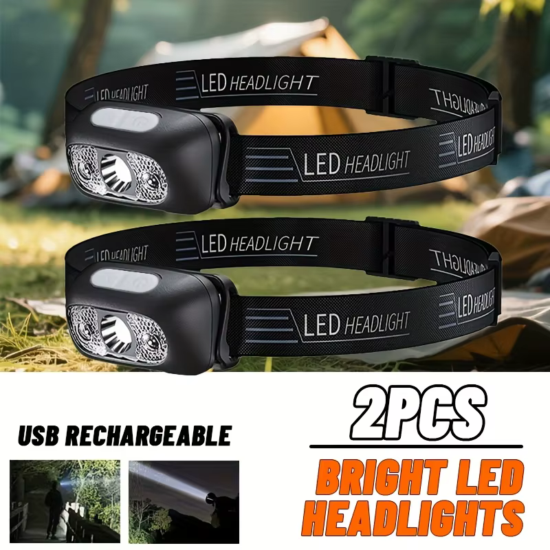 Lampe frontale à lumière forte, Portable, capteur LED, Rechargeable par USB, lanterne d'urgence pour Camping en plein air, pêche