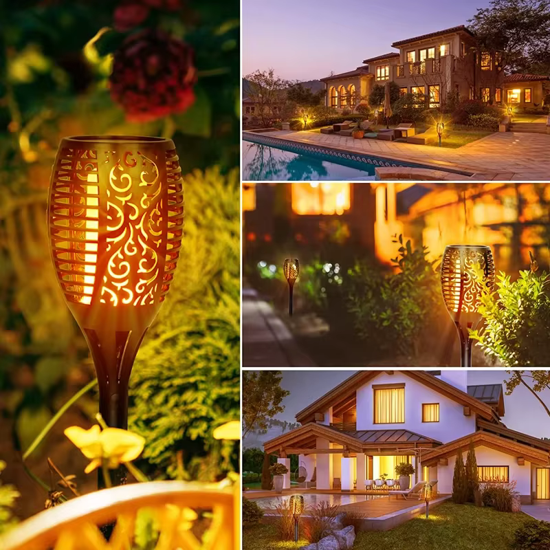 12/33/96LED s flamme solaire torche lumière scintillante étanche décoration de jardin extérieur pelouse chemin cour Patio lampadaire