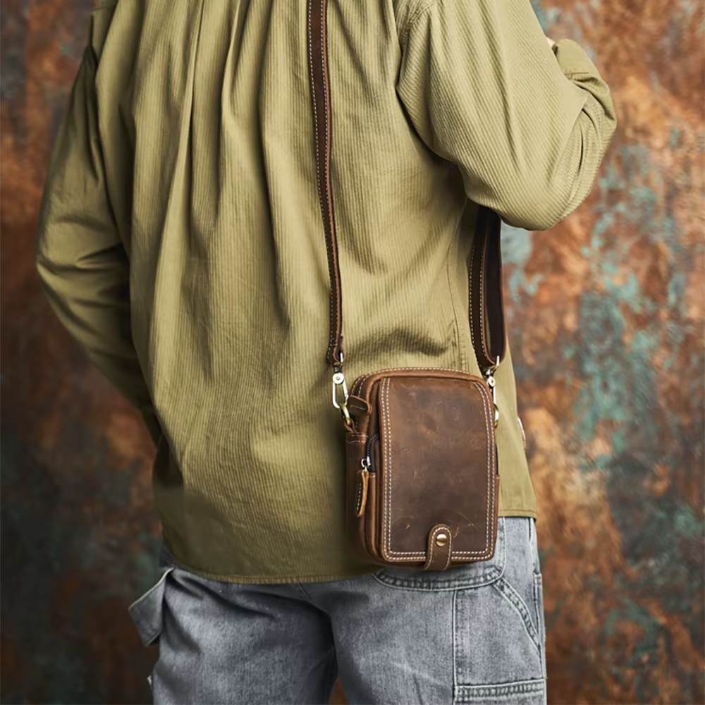 Sac de Taille Vintage en Cuir group pour Homme