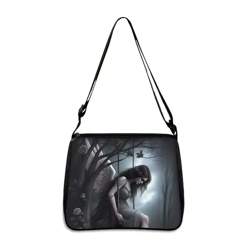 Sacs à main gothiques avec imprimé tête de mort pour femmes, sac messager, support de téléphone, sacs à bandoulière, sac à main de voyage, ange avec aile brisée, initié