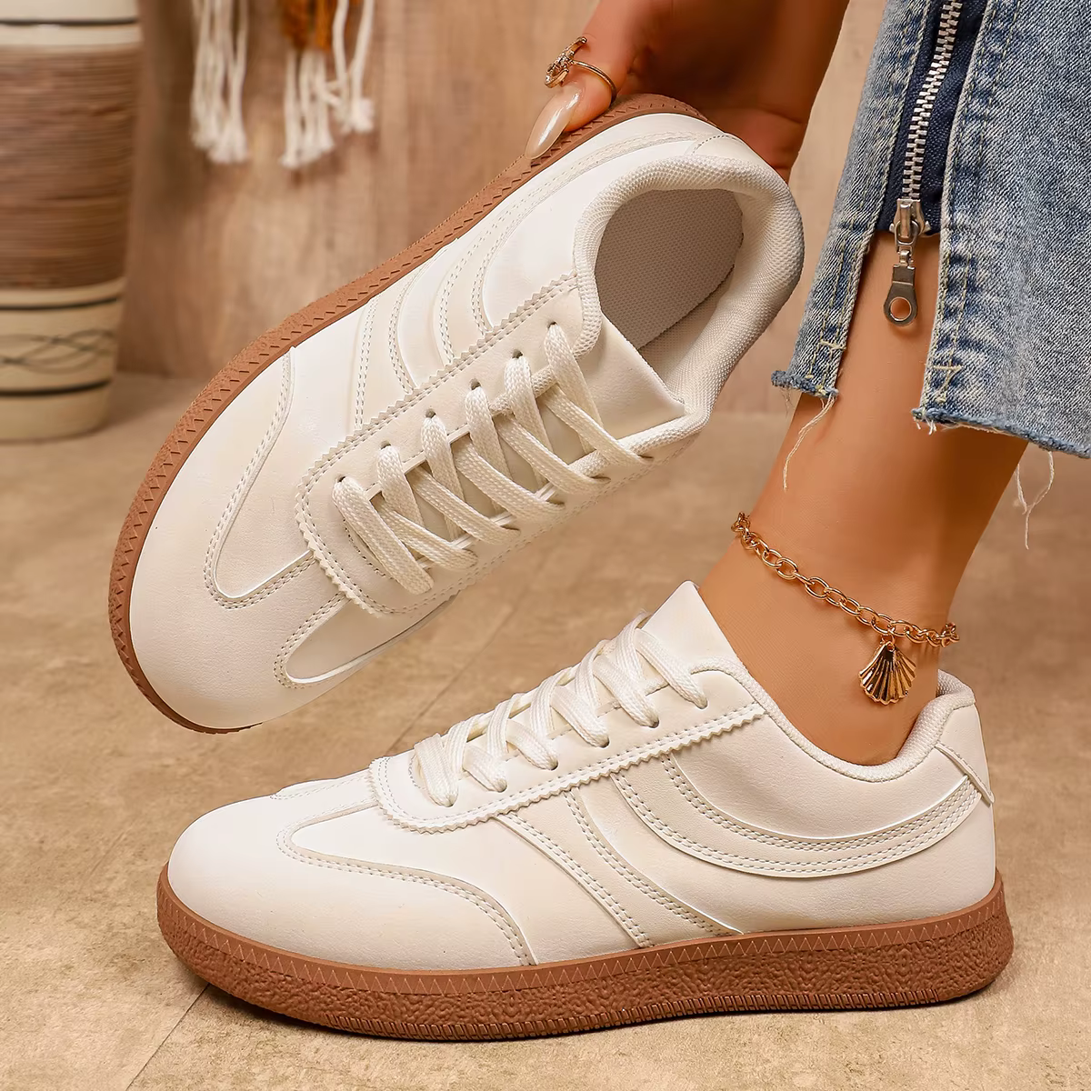 Baskets plateforme rétro marron pour femme 2026