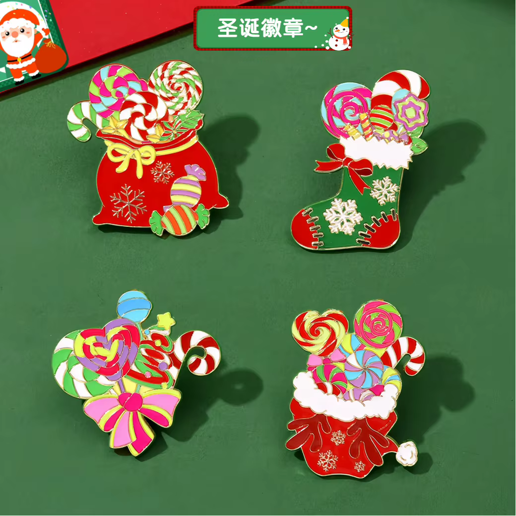 Accessoires de noël, broche à bonbons, épingle à revers, dessin animé, bibelot mignon, sacs à vêtements, Badge, épingles en émail, cadeaux de noël