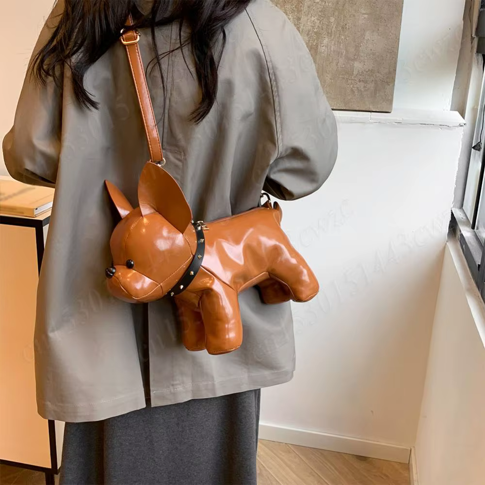 Sac messager en cuir PU pour hommes et femmes, sangle réglable, initié, forme de bouledogue, sac à bandoulière avec fermeture éclair, sac à main cartable