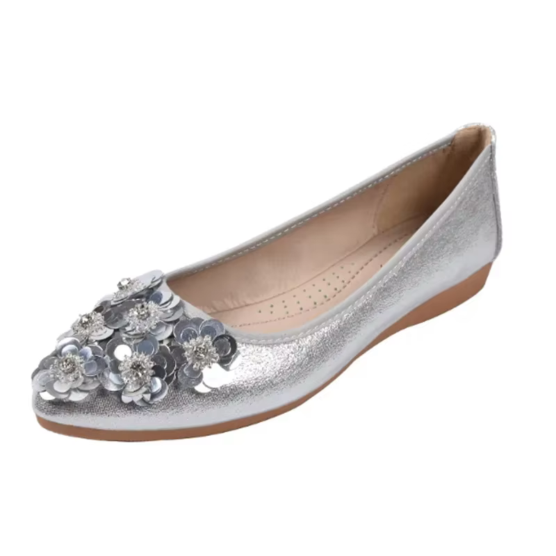Maogu-Ballerines respirantes à bout pointu pour femme, chaussures de luxe, or, argent, cristal scintillant, grande taille 33, 44, été