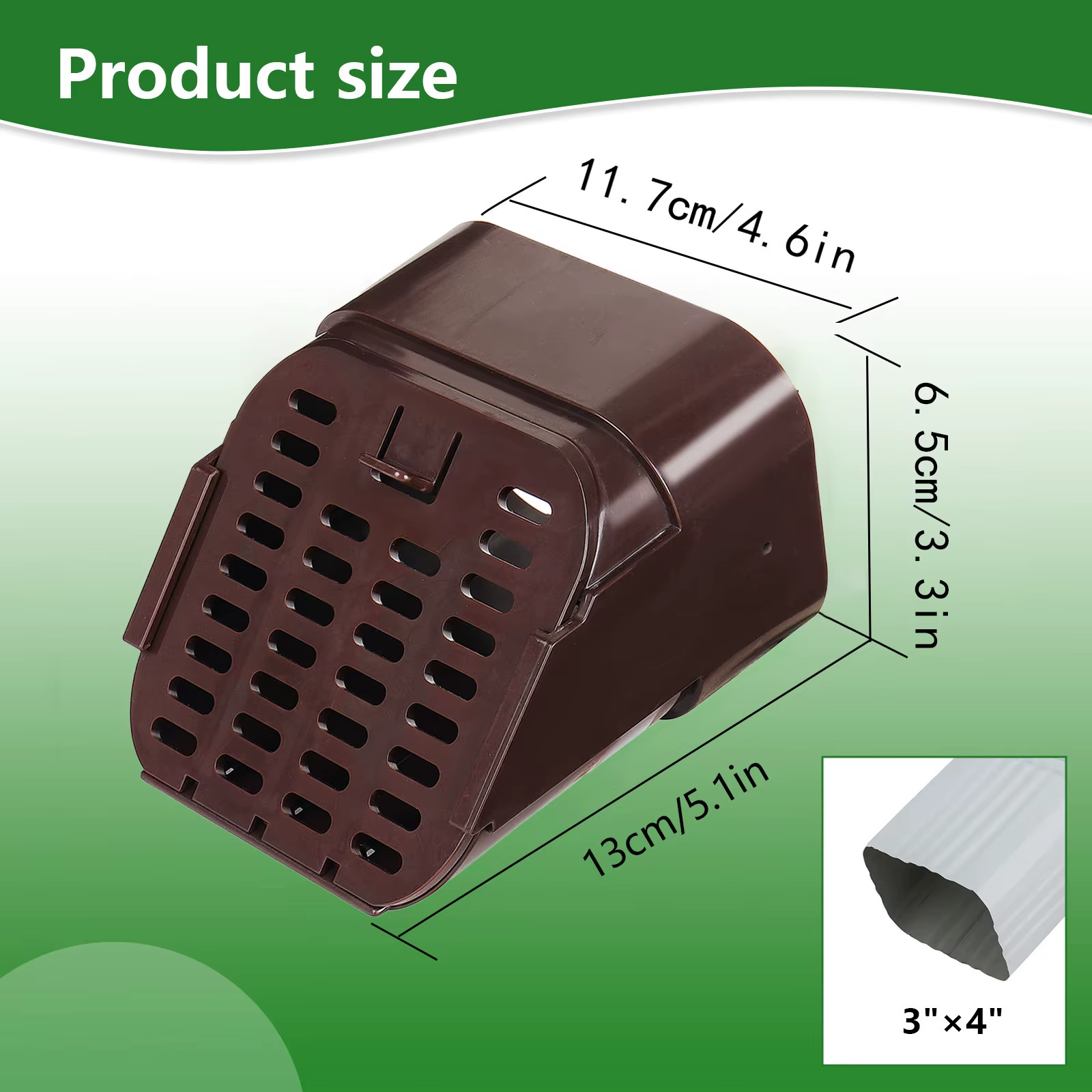 Protection anti-rongeurs pour gouttières, conçue pour une installation horizontale, compatible avec les gouttières carrées de 2x3 et 3x4 pouces.