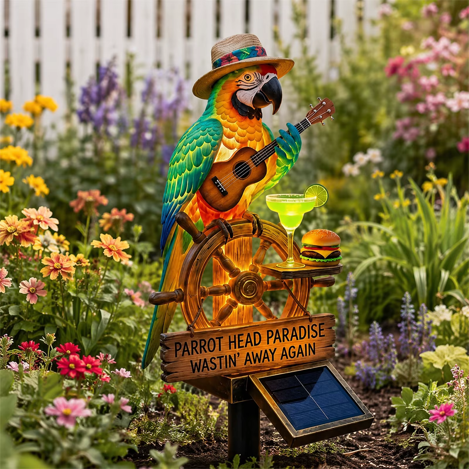 Lampe décorative solaire d'extérieur en résine étanche en forme de perroquet à LED pour pelouse, jardin et fête