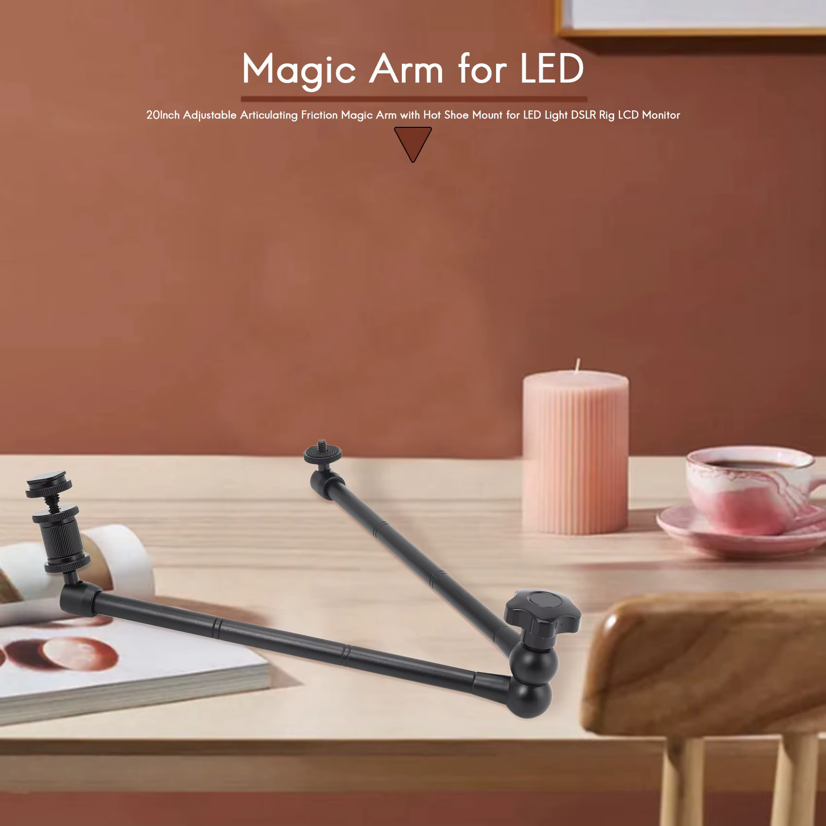 Bras magique à Friction articulée réglable AA91, 20 pouces, avec support de chaussure chaude pour lumière LED, plate-forme DSLR, moniteur LCD