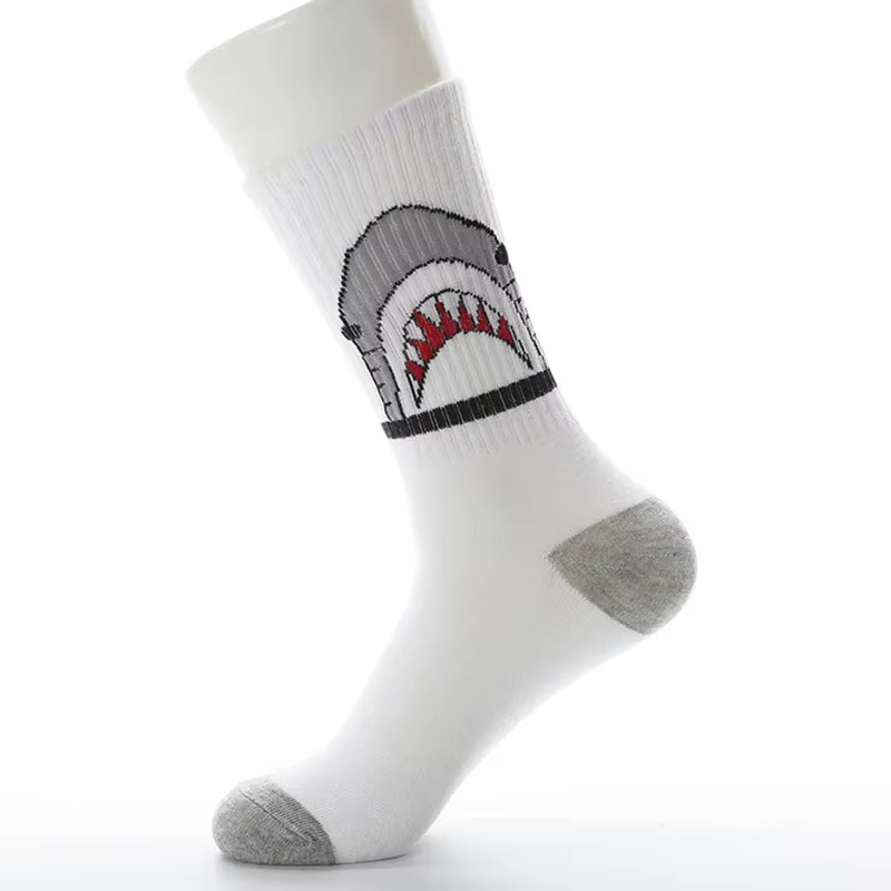 Chaussettes style Harajuku de haute qualité pour hommes et femmes, chaussettes requin en coton, style hip-hop, printemps-été