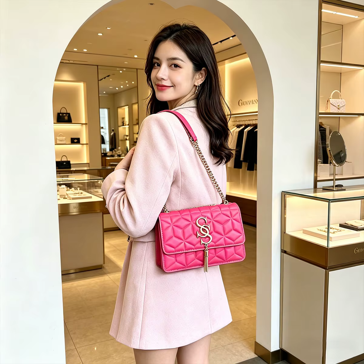 Sac carré matelassé Argyle élégant et tendance
