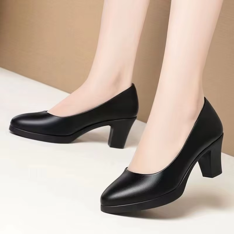 Chaussures de travail confortables pour femmes, escarpins de bureau à talons épais, bout pointu, talon haut, style minimaliste, chaussures de marche pour trajets quotidiens, grandes tailles