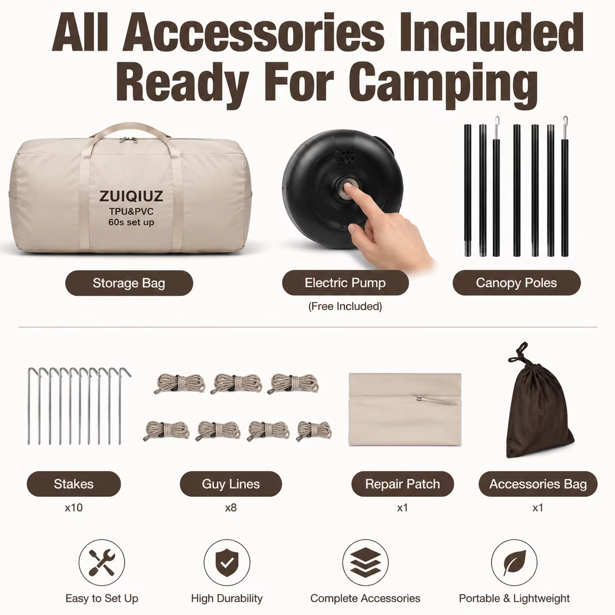 Tente gonflable portable pour le camping en plein air, tente à air imperméable et résistante au vent, tente familiale à installation rapide avec pompe à air