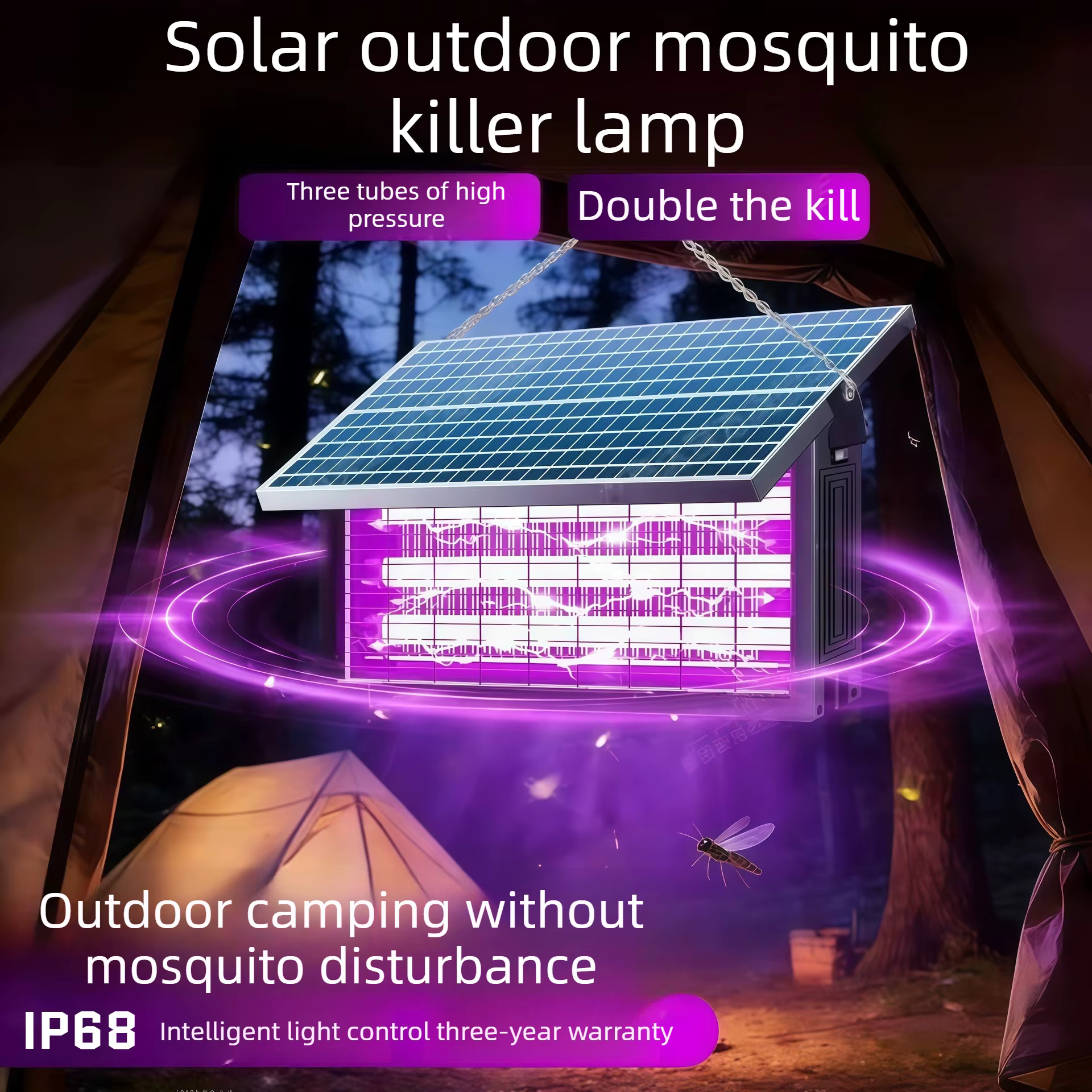 Lampe Solaire Professionnelle Anti-Moustiques d'Extérieur Haute Puissance Étanche Piège à Mouches pour Ferme Jardin Verger Patio Tue-Insectes