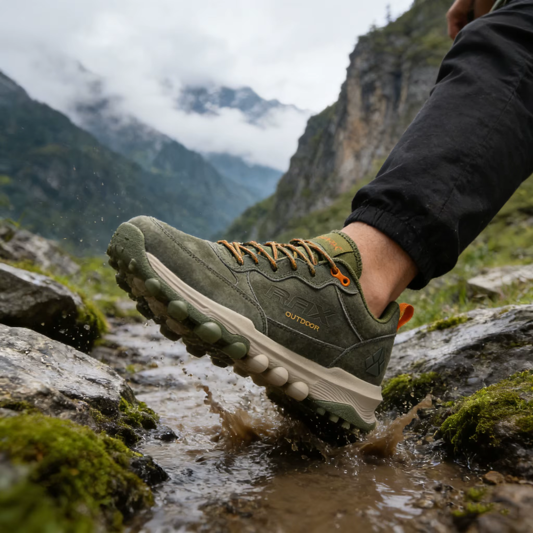 Chaussures de randonnée antidérapantes vert armée pour hommes
