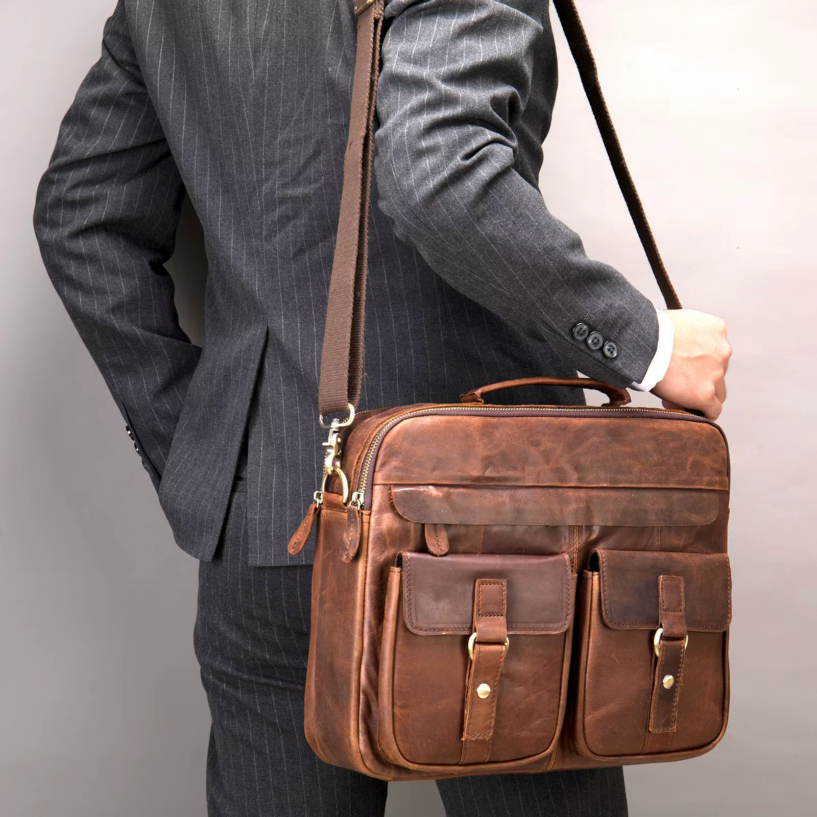 Sac à main en cuir Crazy Horse pour homme