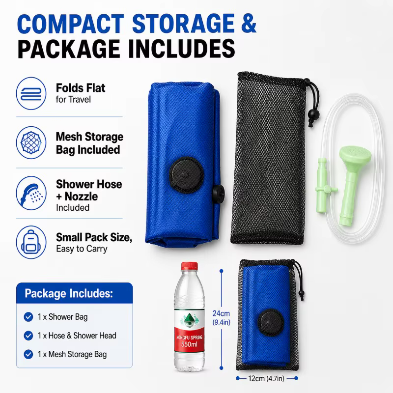 Sac de douche solaire 20L, sac d'eau portable pour le camping avec tuyau et buse pour la randonnée, les voyages et les activités de plein air