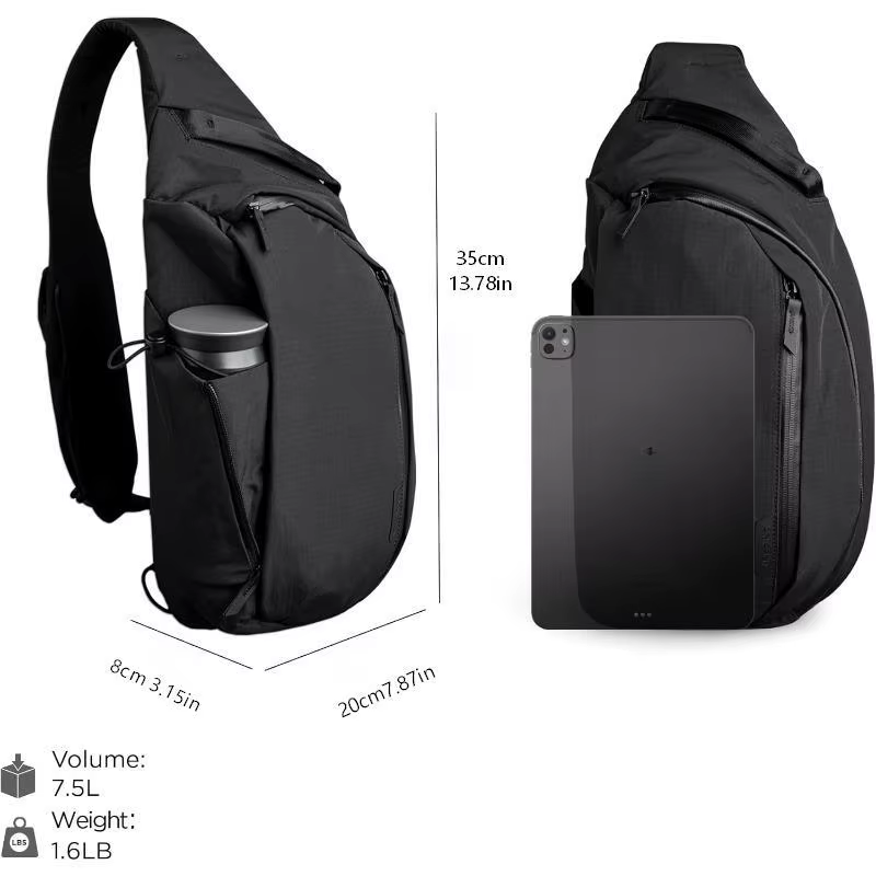 Sac de poitrine pour épaule droite 7,5 L - Sac bandoulière, sac à dos à bandoulière - Convient pour tablette de 11 pouces - Poche pour bouteille d'eau à épaule unique