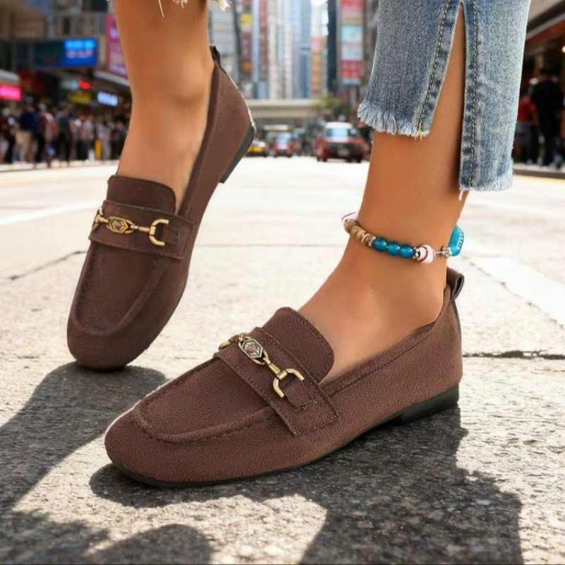 Chaussures plates pour femmes à bout rond, avec décorations métalliques, à enfiler, semelle souple, confortables, décontractées, pour la marche en extérieur – Collection 2026, Vente Flash