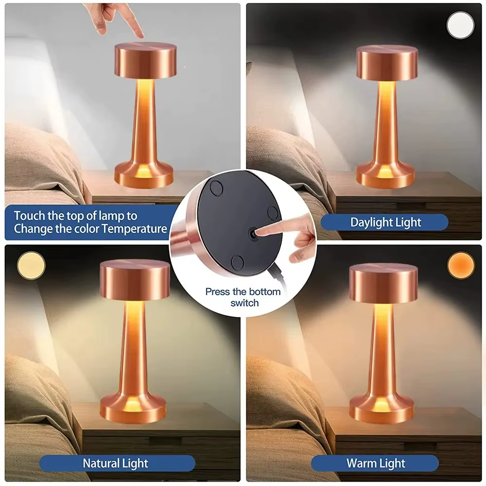 Lampe de Table LED 3 couleurs rétro lampe de Table basse barre tactile lampe décorative de bureau capteur veilleuse Rechargeable pour chambre