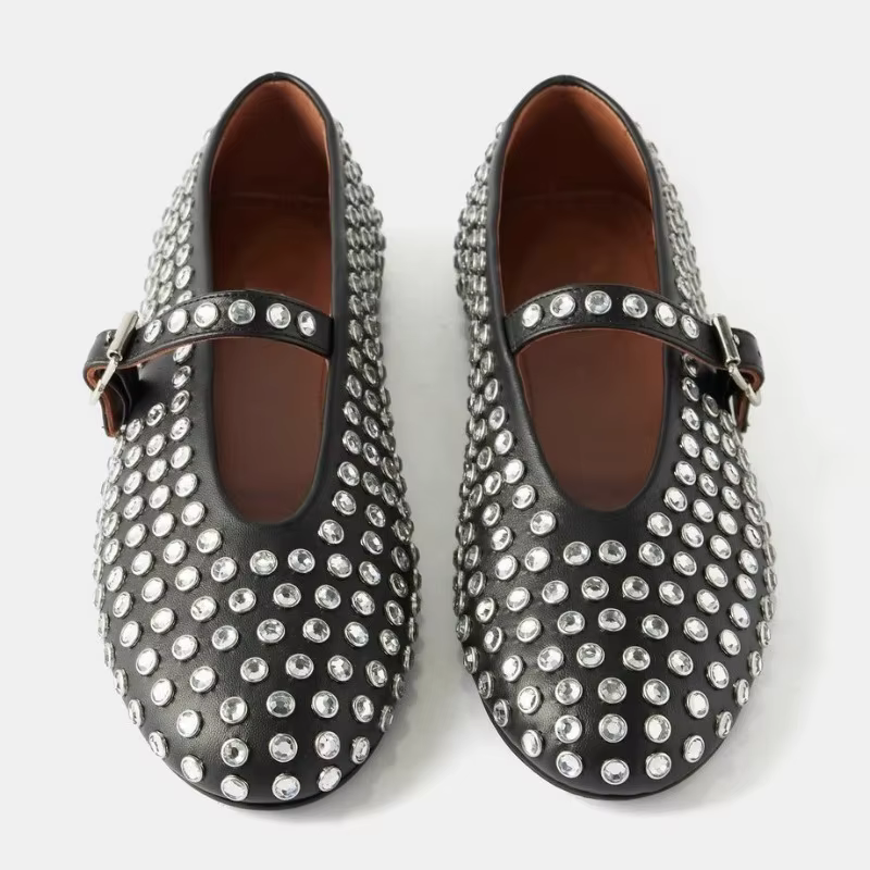 Chaussures de créateur eau diamant Rivet Mary Jane chaussure de Ballet femmes