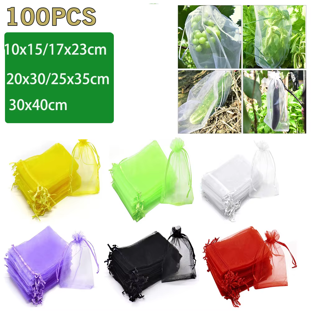 100 pièces grands sacs de protection de fruit de raisin sac de maille de jardin avec le wstring de proximité