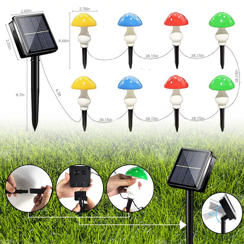 Lampe solaire féerique en forme de champignon, panneau solaire de jardin, décoration extérieure, lampe de nuit étanche, cour pour noël, décoration de fête de mariage