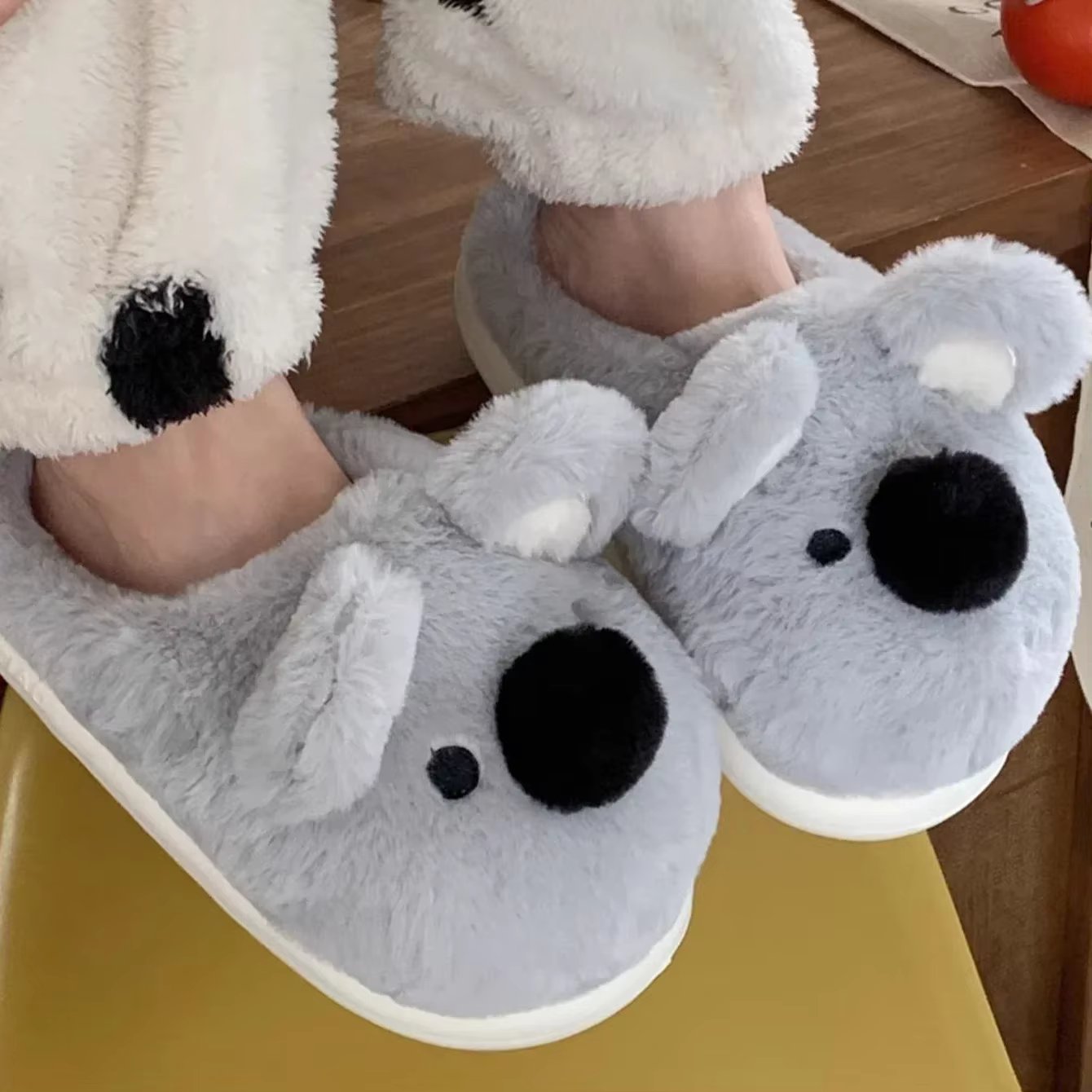 Femmes hiver nouveau design koala tridimensionnel pantoufles décontracté talon souple plate-forme fourrure chaud