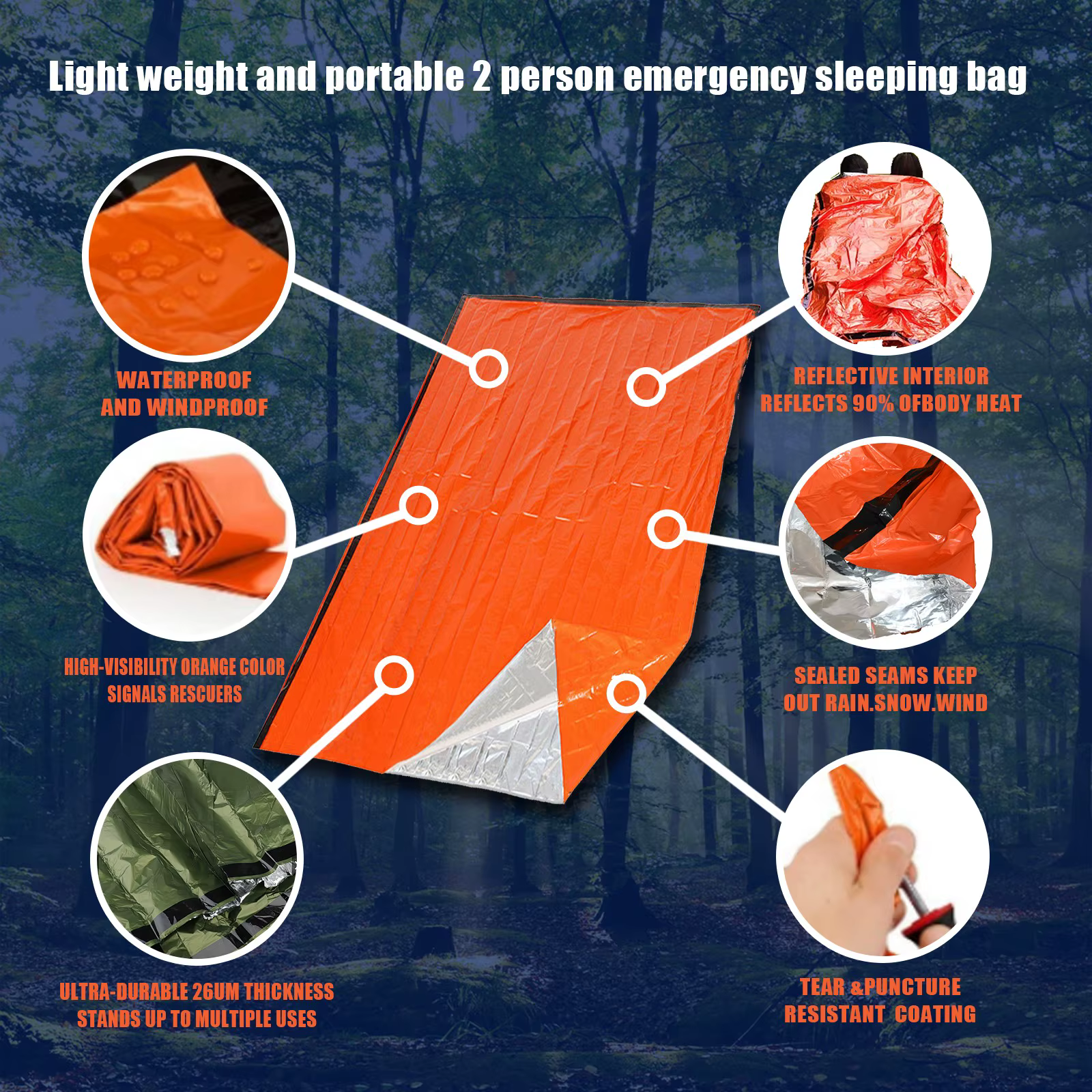 Sac de couchage de survie d'urgence Portable et étanche