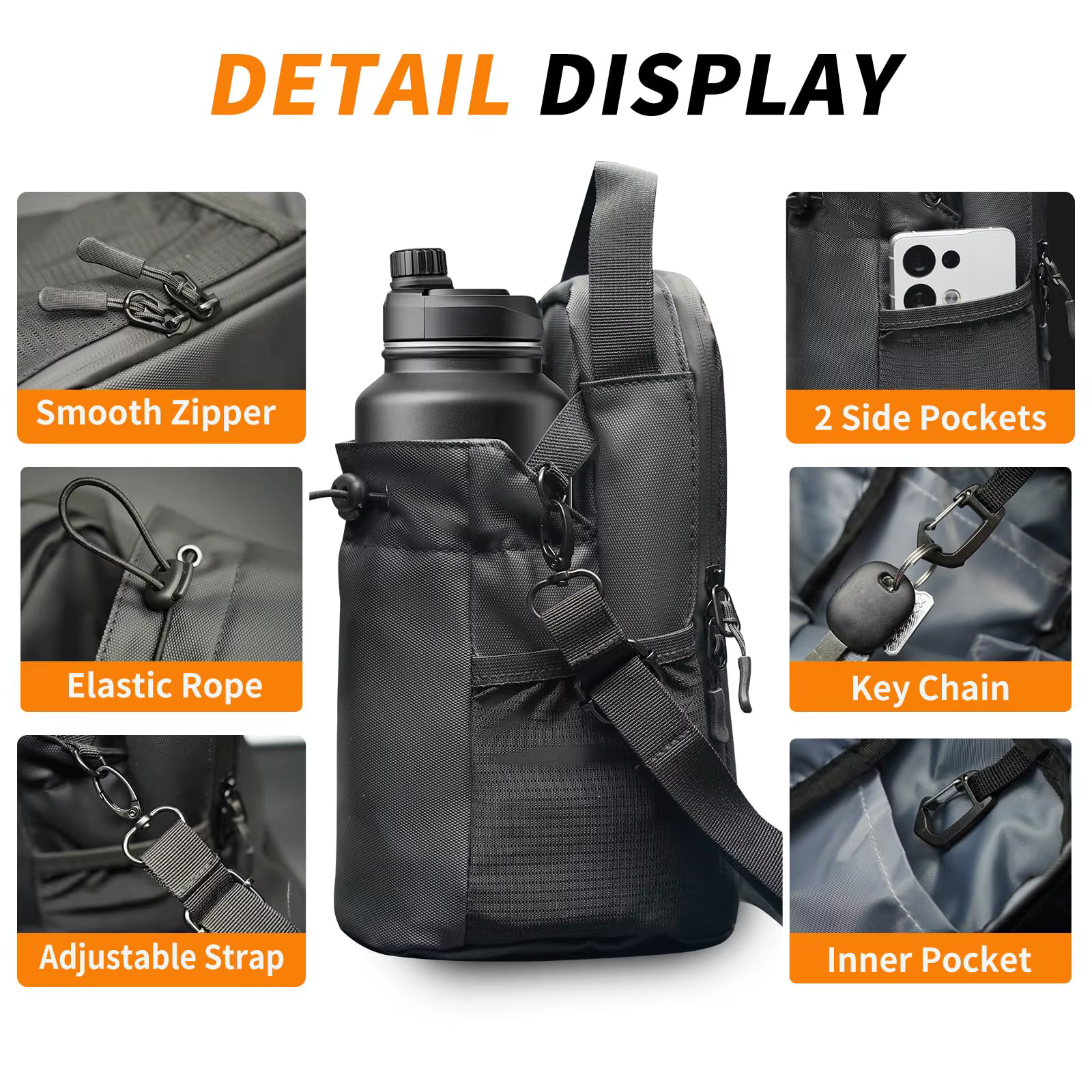 Sac de sport magnétique avec 3 aimants pour femmes et hommes, porte-bouteille magnétique avec sangle et poche pour téléphone