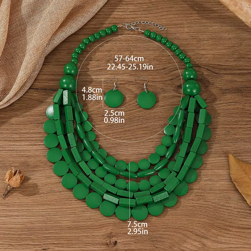 Ensemble de bijoux de style bohème africain, perles en bois géométriques, collier multi-rangs fait à la main pour femmes, accessoire de fête
