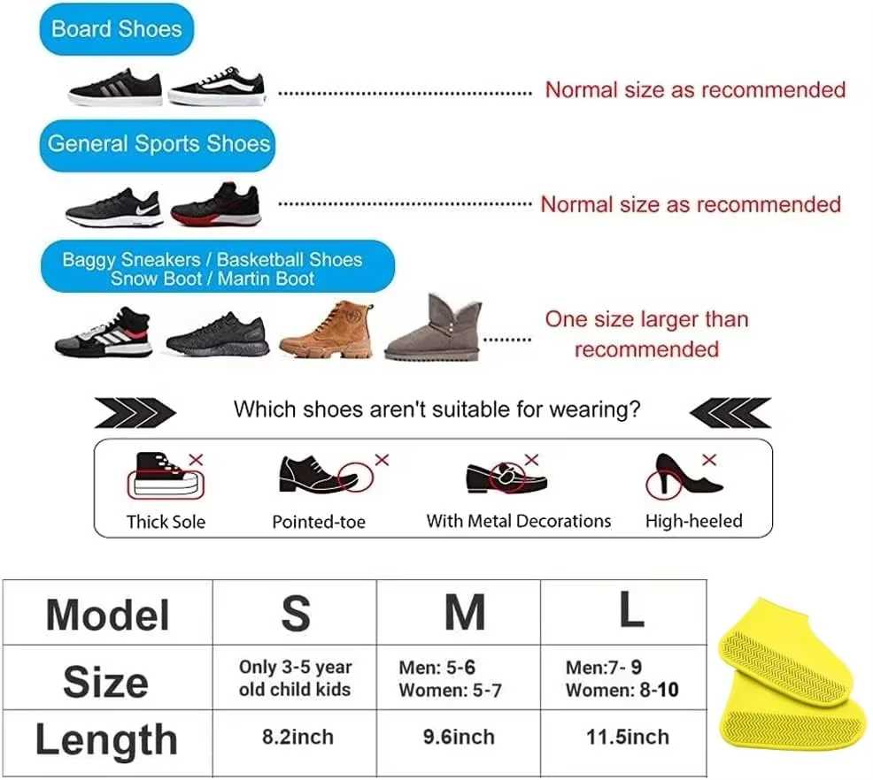 Couvre-chaussures en silicone imperméables antidérapants pour la pluie/la neige/le travail