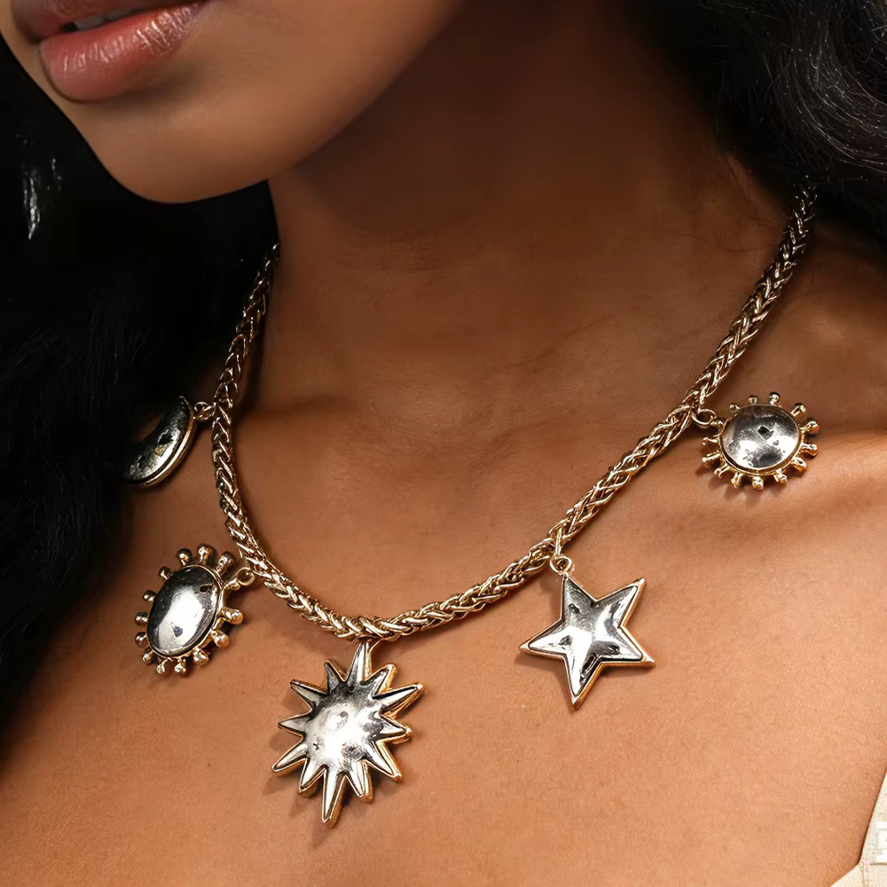 Collier Pendentif Soleil Lune Étoile