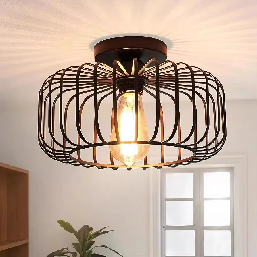 Plafonnier d'intérieur en cage à oiseaux Simple, luminaire décoratif de plafond, idéal pour une chambre à coucher, un salon, un couloir ou un Restaurant, 110V-220v