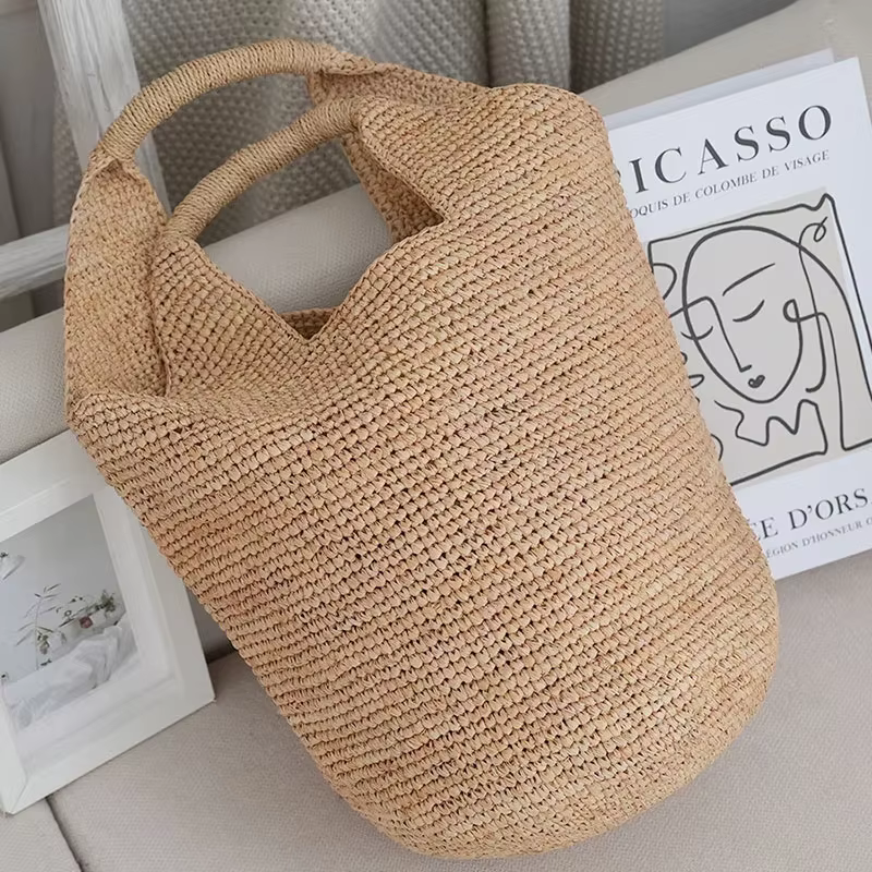 Sac à main bohème en paille pour femme, sac de plage rétro en raphia naturel, fourre-tout tendance pour l'été