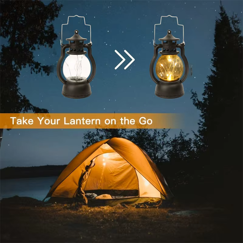 LED rétro lampe Portable Camping en plein air lanterne dynamique flamme lumière alimenté par batterie tente
