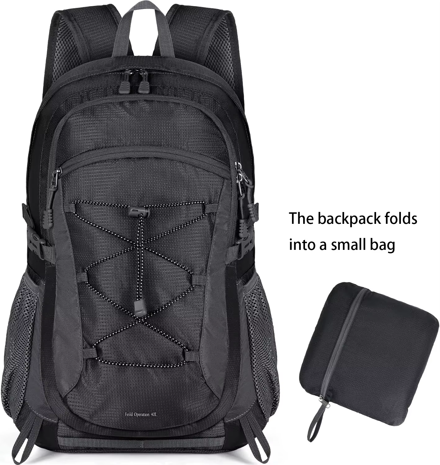 RAINSMORE Sac à dos de randonnée léger 40L Sac à dos de camping étanche Sac à dos pliable pour femmes et hommes Sac à