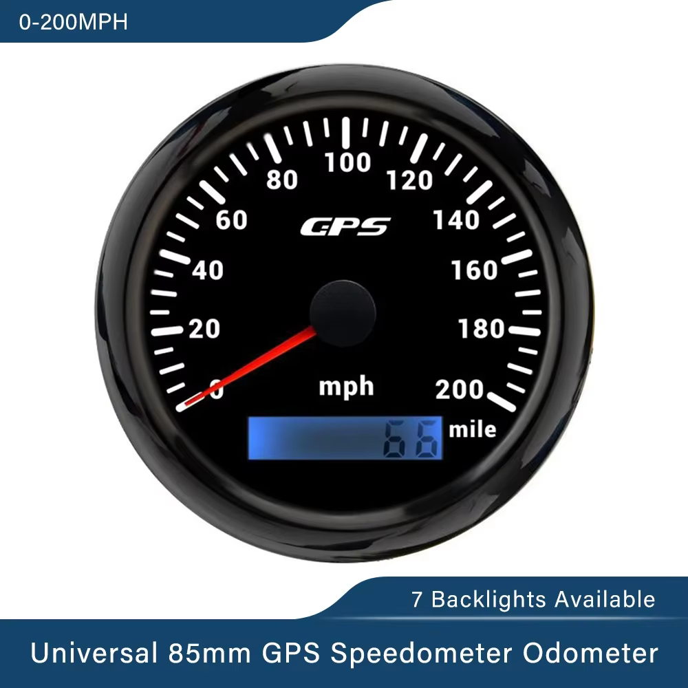ELING-Compteur de vitesse GPS avec rétroéclairage 7 couleurs, 85mm, 0-30 km/h, 200 km/h, 0-80mph, 120mph, 160mph, odomcirculation, pour voiture, bateau, moto