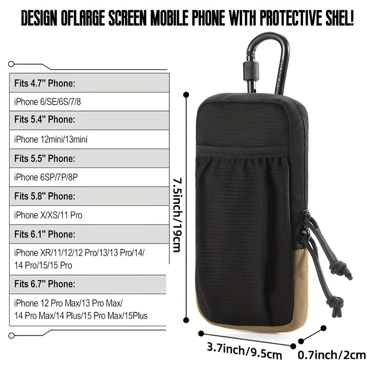 Sac de taille noir multifonctionnel pour sports de plein air