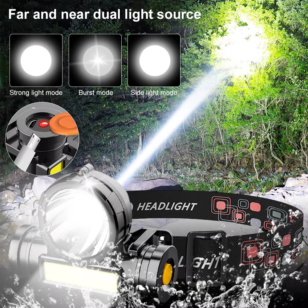 Puissante lampe frontale LED torche Portable USB Rechargeable tête lanterne