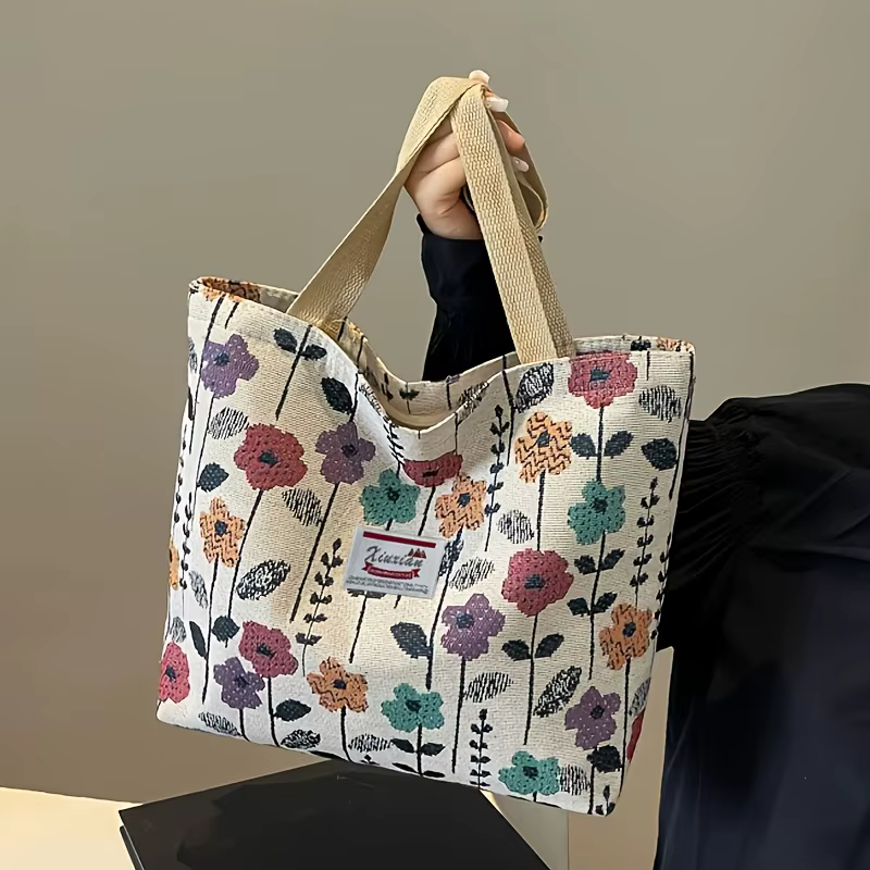 1 sac à main bohème tendance, un élégant sac à main violet à fleurs avec fermeture à glissière, adapté aux sorties, aux trajets domicile-travail ou à un usage quotidien.