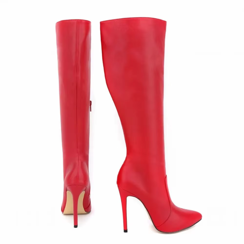 Nouvelles bottes pour femmes 2026, bottes d'hiver sexy longues au-dessus du genou, en cuir, bout pointu, boucle, fermeture éclair latérale, talons hauts, chaussures grande taille 35-42