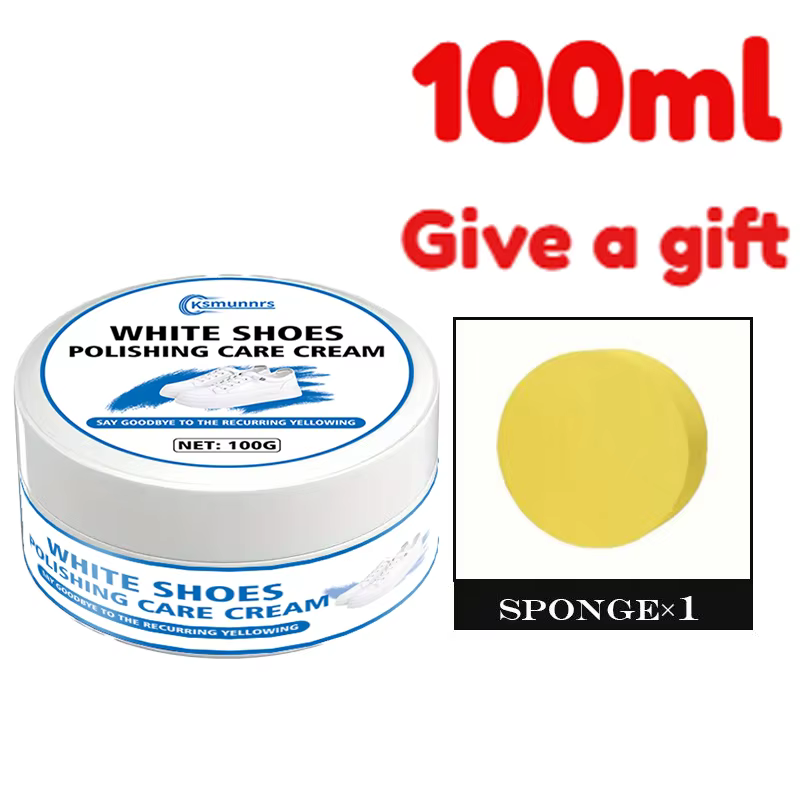 Cirage blanc 100g avec brosse éponge - Restaure rapidement la couleur des baskets et du cuir synthétique, offre une protection longue durée