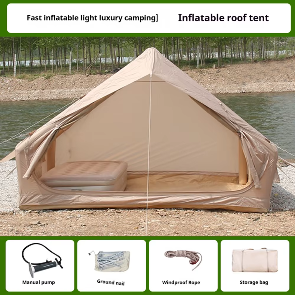 Grande tente de camping portable de luxe Oxford pour 5 à 6 personnes, imperméable, durable, gonflable, étanche à l'air, pour une utilisation en extérieur